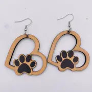 Wooden Heart Shaped Paw Earrings