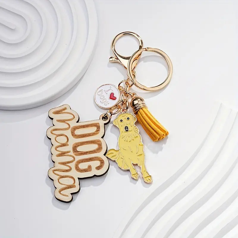 Wooden Dog Mama Keychains