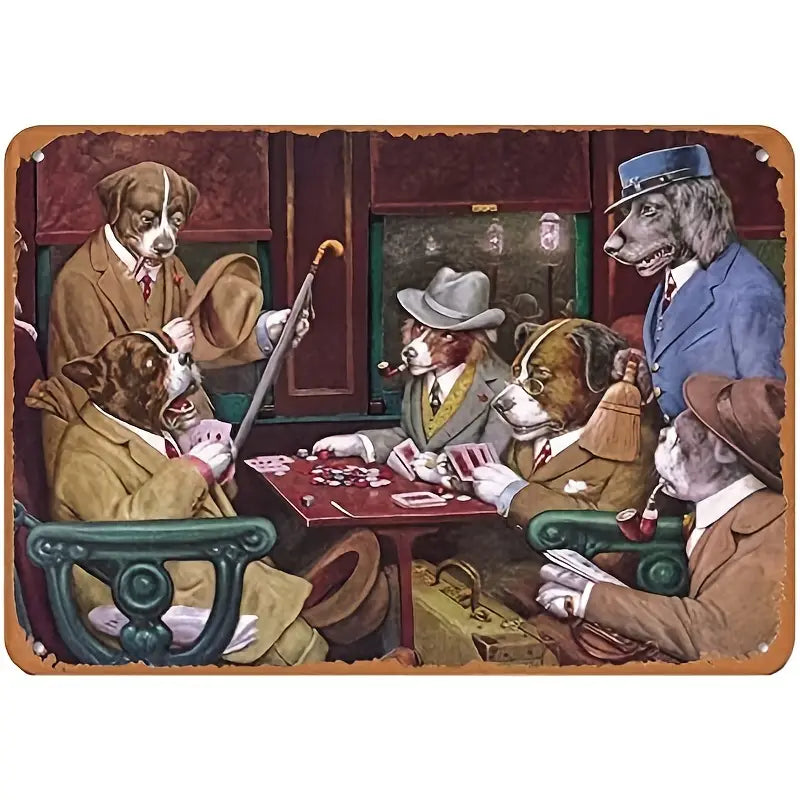 Vintage Dogs Playing Pool & Poker Metal Signs