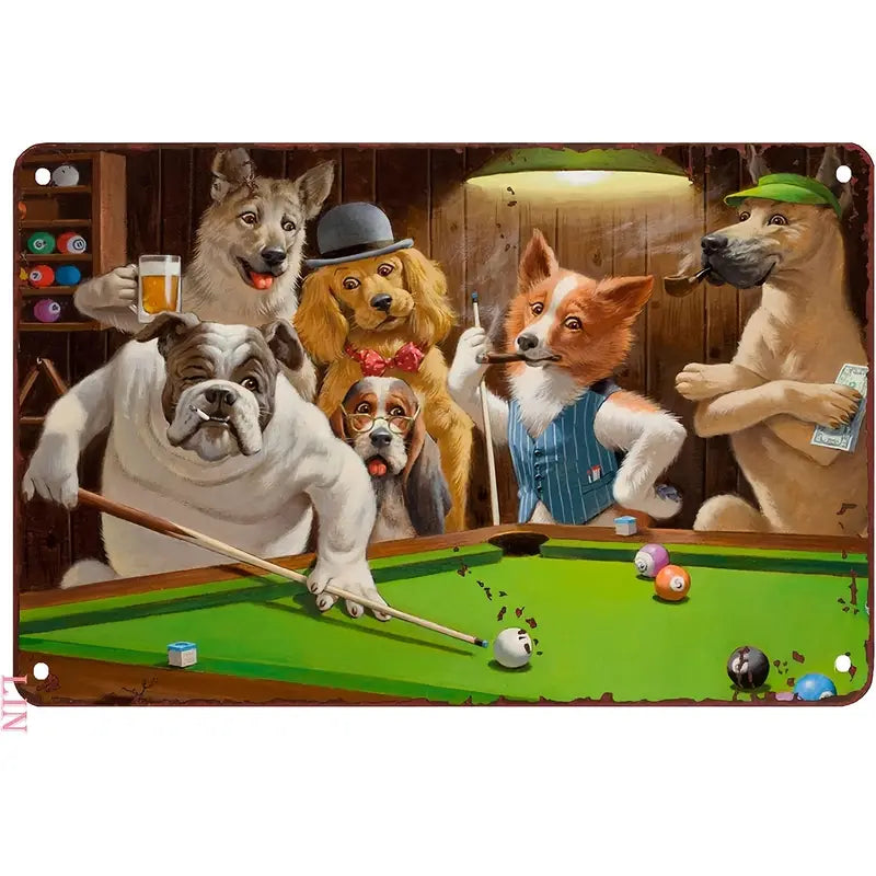 Vintage Dogs Playing Pool & Poker Metal Signs