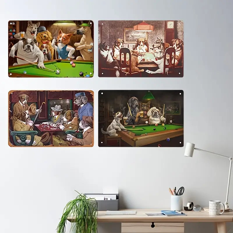 Vintage Dogs Playing Pool & Poker Metal Signs