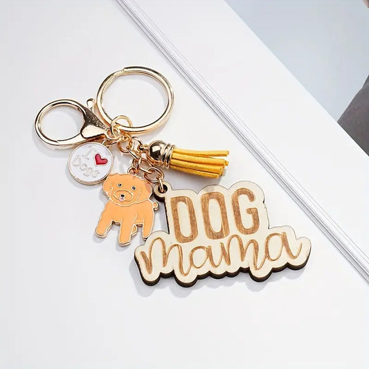 Wooden Dog Mama Keychains