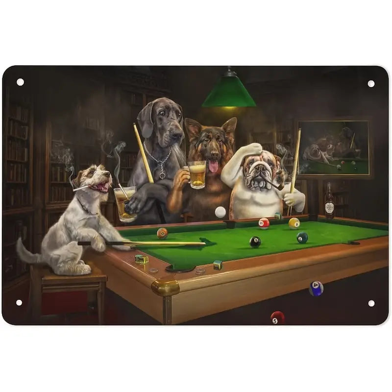 Vintage Dogs Playing Pool & Poker Metal Signs